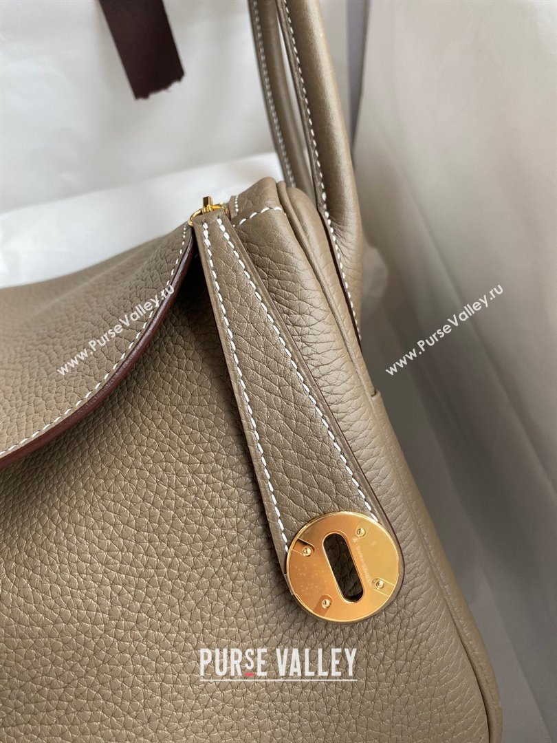Hermes Lindy 26/30 Bag in Original Taurillon Clemence Leather Etoupe/Gold 2024(Full Handmade) (XYA-24051530)