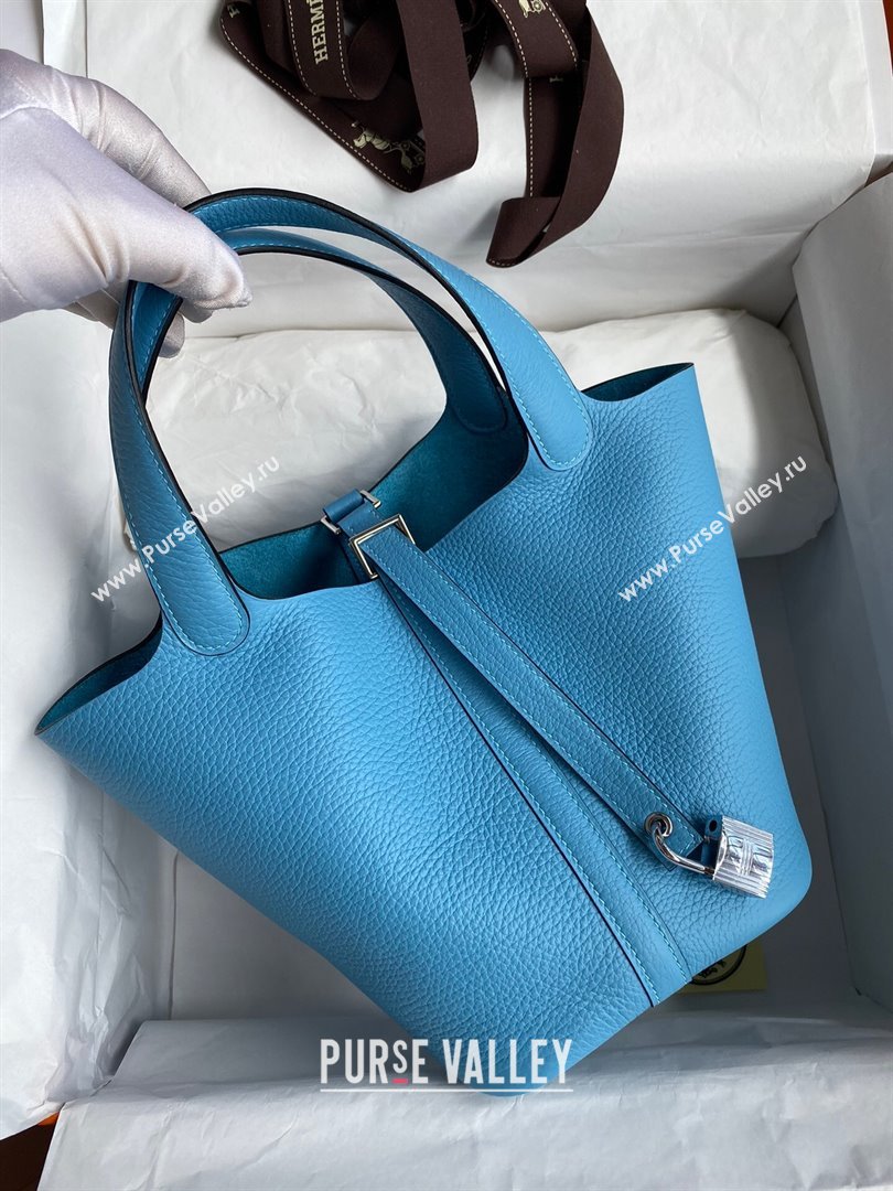 Hermes Picotin Lock Bag 18cm/22cm in Taurillon Clemence Leather North Blue/Silver 2023 (Handmade) (M-23110701)