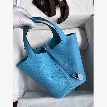 Hermes Picotin Lock Bag 18cm/22cm in Taurillon Clemence Leather North Blue/Silver 2023 (Handmade) (M-23110701)