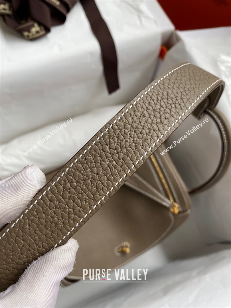 Hermes Lindy 26/30 Bag in Original Taurillon Clemence Leather Etoupe/Gold 2024(Full Handmade) (XYA-24051530)