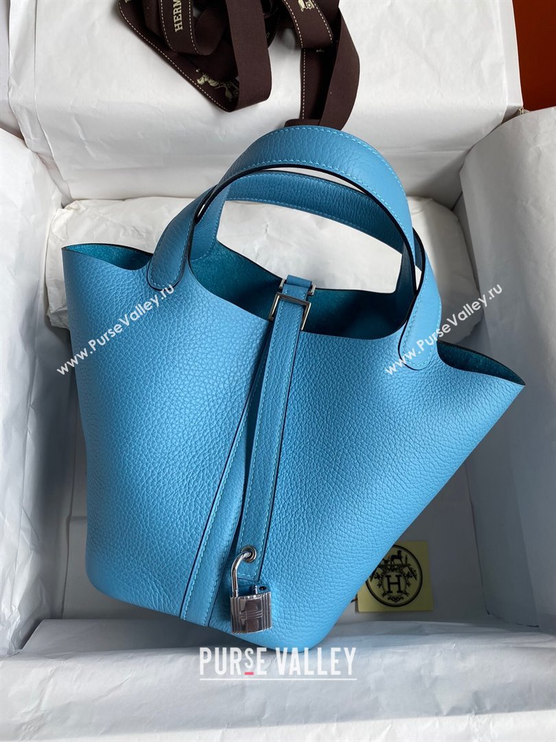 Hermes Picotin Lock Bag 18cm/22cm in Taurillon Clemence Leather North Blue/Silver 2023 (Handmade) (M-23110701)