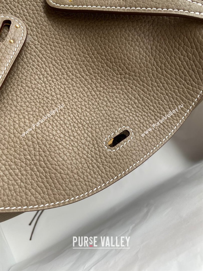 Hermes Lindy 26/30 Bag in Original Taurillon Clemence Leather Etoupe/Gold 2024(Full Handmade) (XYA-24051530)