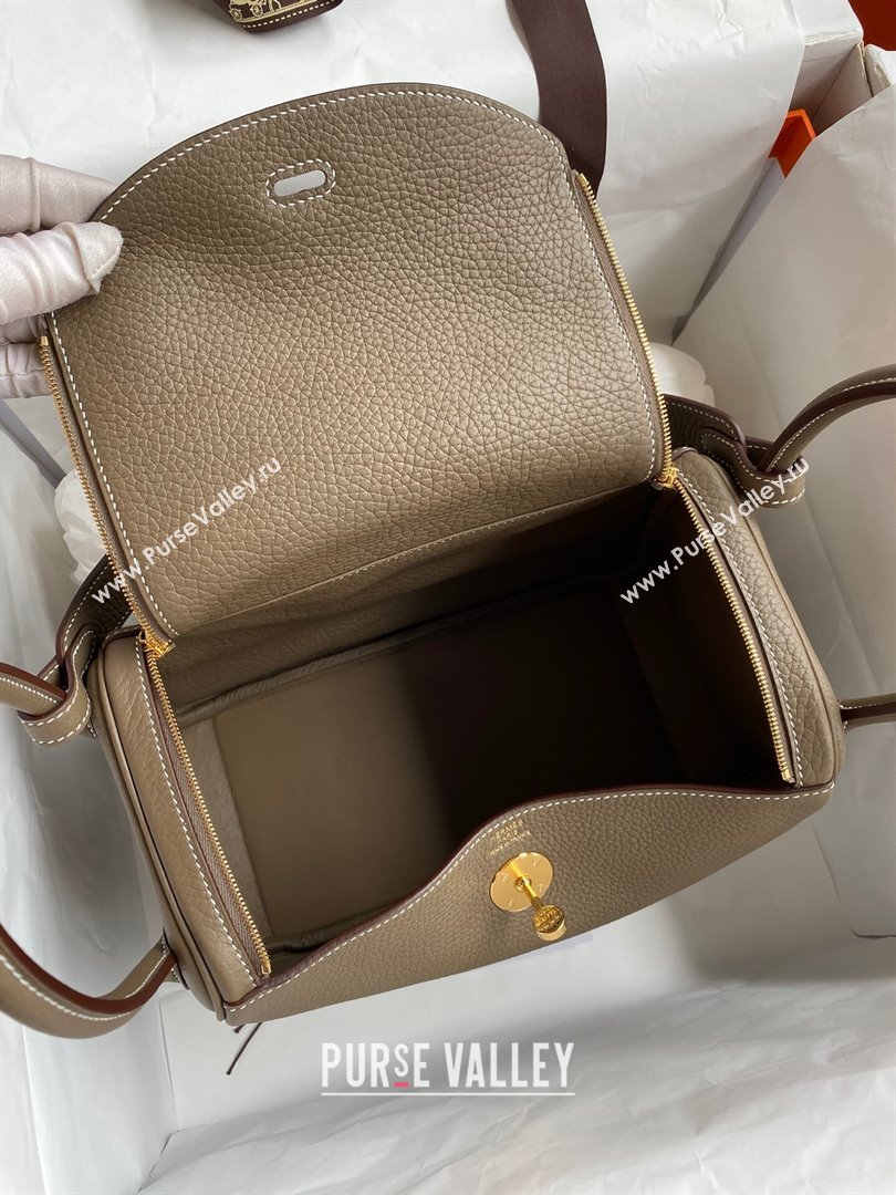 Hermes Lindy 26/30 Bag in Original Taurillon Clemence Leather Etoupe/Gold 2024(Full Handmade) (XYA-24051530)