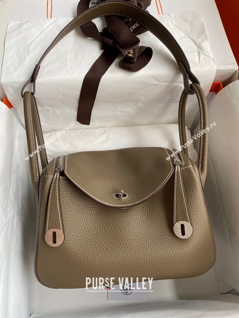 Hermes Lindy 26/30 Bag in Original Taurillon Clemence Leather Etoupe/Silver 2024(Full Handmade) (XYA-24051531)
