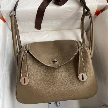 Hermes Lindy 26/30 Bag in Original Taurillon Clemence Leather Etoupe/Silver 2024(Full Handmade) (XYA-24051531)