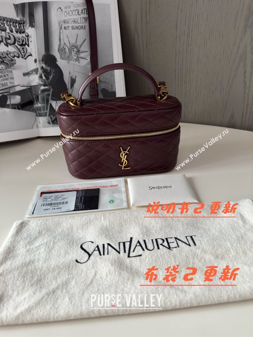 Saint Laurent Gaby Vanity Bag in Black Quilted Lambskin 766731 Burgudny 2024 Top Quality (HS-24121301)