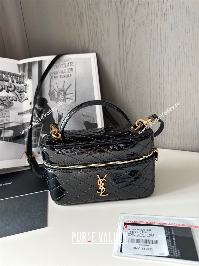 Saint Laurent Gaby Vanity Bag in Black Quilted Patent Leather 766731 Black 2024 Top Quality (HS-24121302)