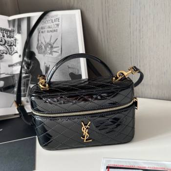 Saint Laurent Gaby Vanity Bag in Black Quilted Patent Leather 766731 Black 2024 Top Quality (HS-24121302)