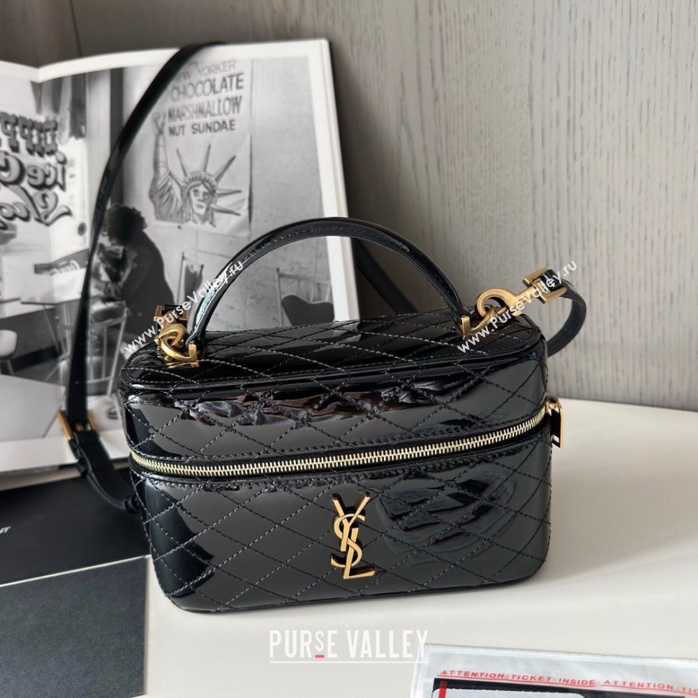 Saint Laurent Gaby Vanity Bag in Black Quilted Patent Leather 766731 Black 2024 Top Quality (HS-24121302)