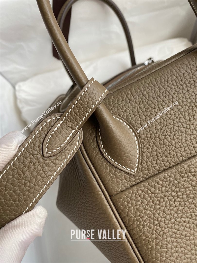 Hermes Lindy 26/30 Bag in Original Taurillon Clemence Leather Etoupe/Silver 2024(Full Handmade) (XYA-24051531)
