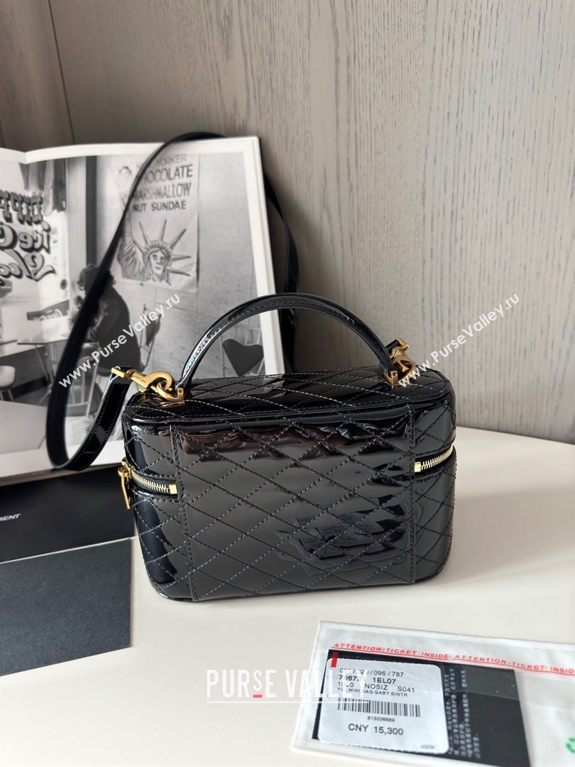 Saint Laurent Gaby Vanity Bag in Black Quilted Patent Leather 766731 Black 2024 Top Quality (HS-24121302)