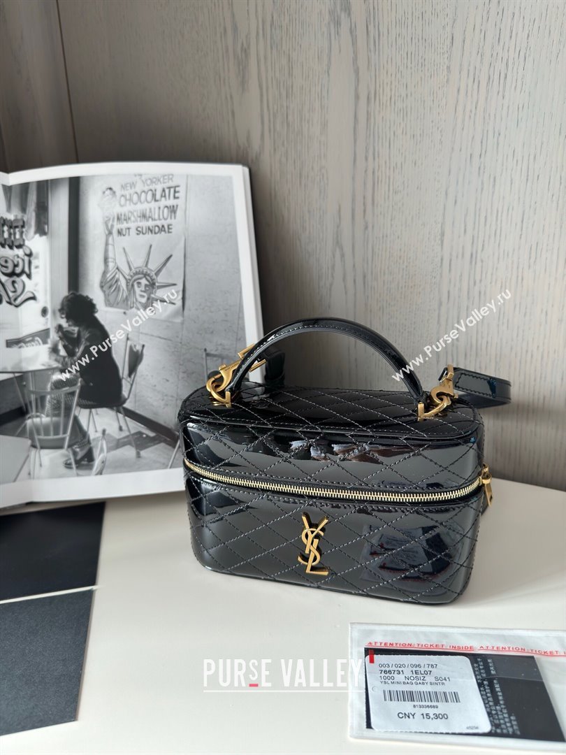 Saint Laurent Gaby Vanity Bag in Black Quilted Patent Leather 766731 Black 2024 Top Quality (HS-24121302)