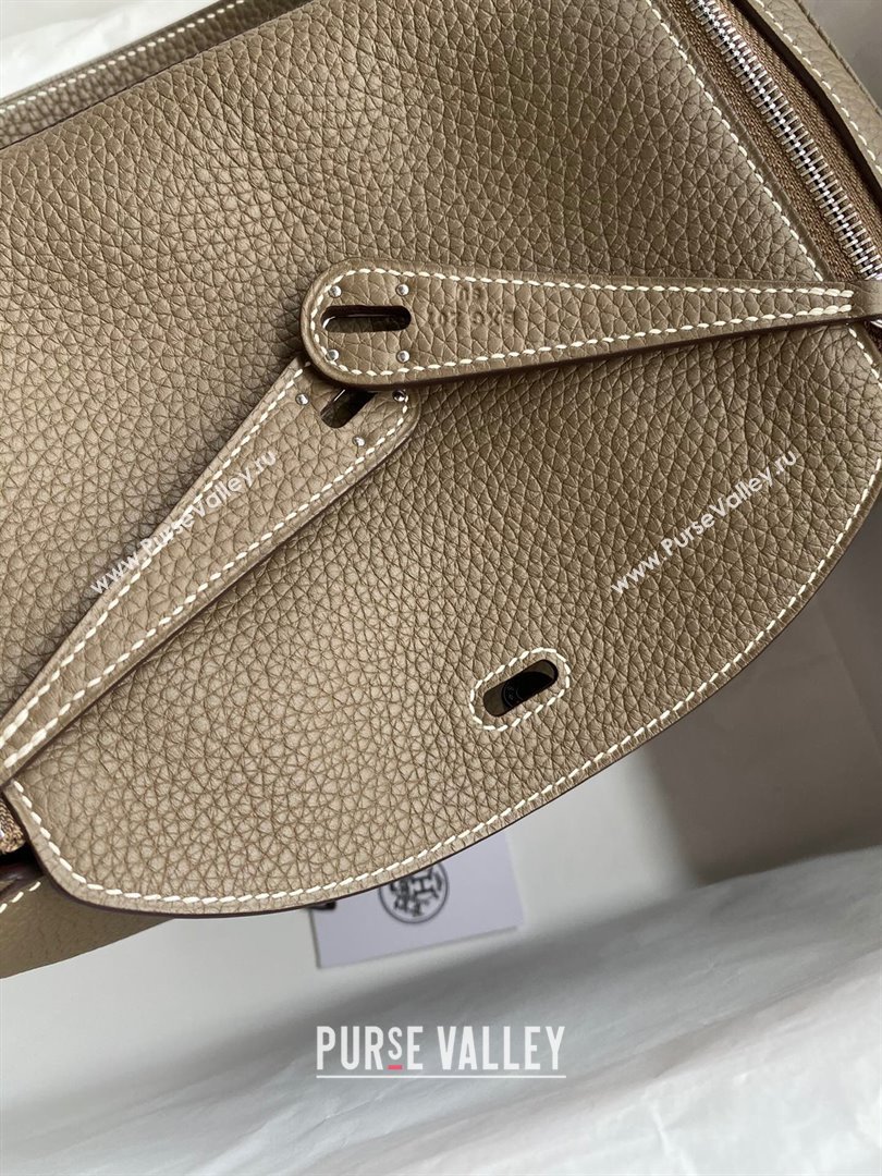 Hermes Lindy 26/30 Bag in Original Taurillon Clemence Leather Etoupe/Silver 2024(Full Handmade) (XYA-24051531)