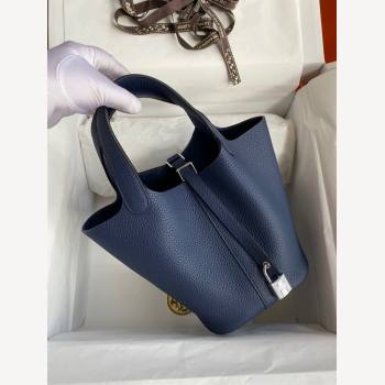 Hermes Picotin Lock Bag 18cm/22cm in Taurillon Clemence Leather Deep Blue/Silver 2023 (Handmade) (M-23110734)