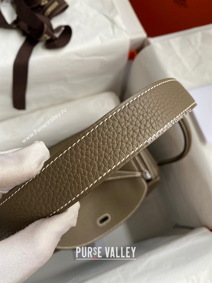Hermes Lindy 26/30 Bag in Original Taurillon Clemence Leather Etoupe/Silver 2024(Full Handmade) (XYA-24051531)