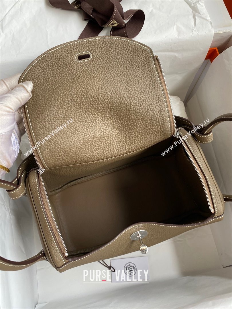 Hermes Lindy 26/30 Bag in Original Taurillon Clemence Leather Etoupe/Silver 2024(Full Handmade) (XYA-24051531)