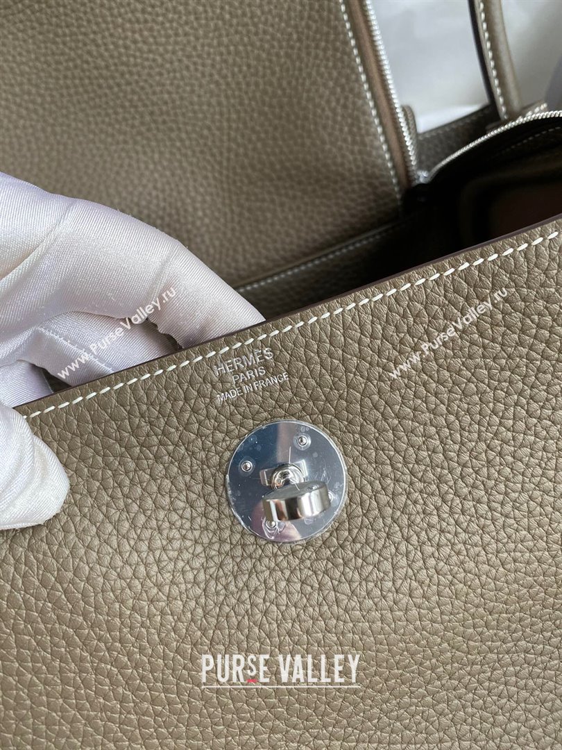 Hermes Lindy 26/30 Bag in Original Taurillon Clemence Leather Etoupe/Silver 2024(Full Handmade) (XYA-24051531)