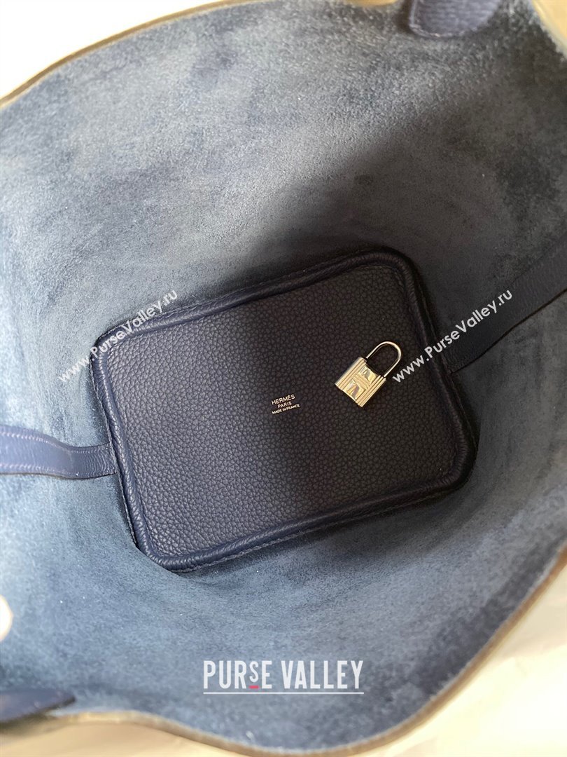 Hermes Picotin Lock Bag 18cm/22cm in Taurillon Clemence Leather Deep Blue/Silver 2023 (Handmade) (M-23110734)