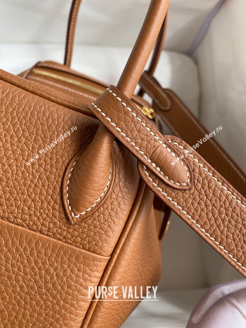 Hermes Lindy 26/30 Bag in Original Taurillon Clemence Leather Brown/Gold 2024(Full Handmade) (XYA-24051532)