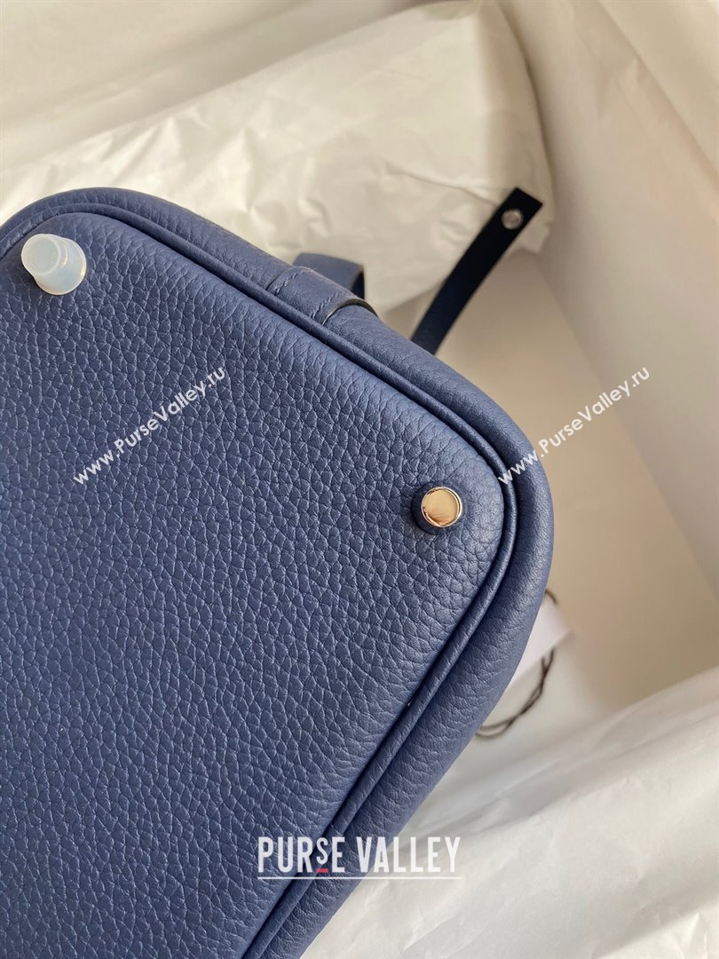 Hermes Picotin Lock Bag 18cm/22cm in Taurillon Clemence Leather Deep Blue/Silver 2023 (Handmade) (M-23110734)