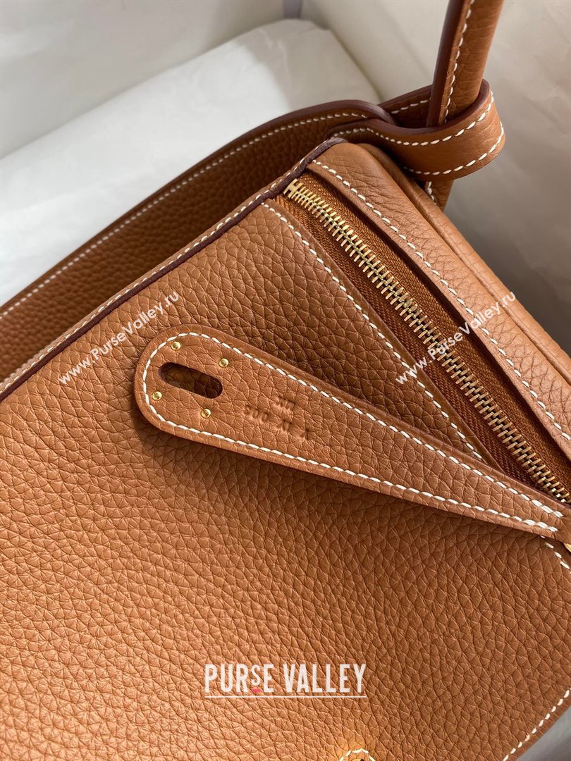 Hermes Lindy 26/30 Bag in Original Taurillon Clemence Leather Brown/Gold 2024(Full Handmade) (XYA-24051532)