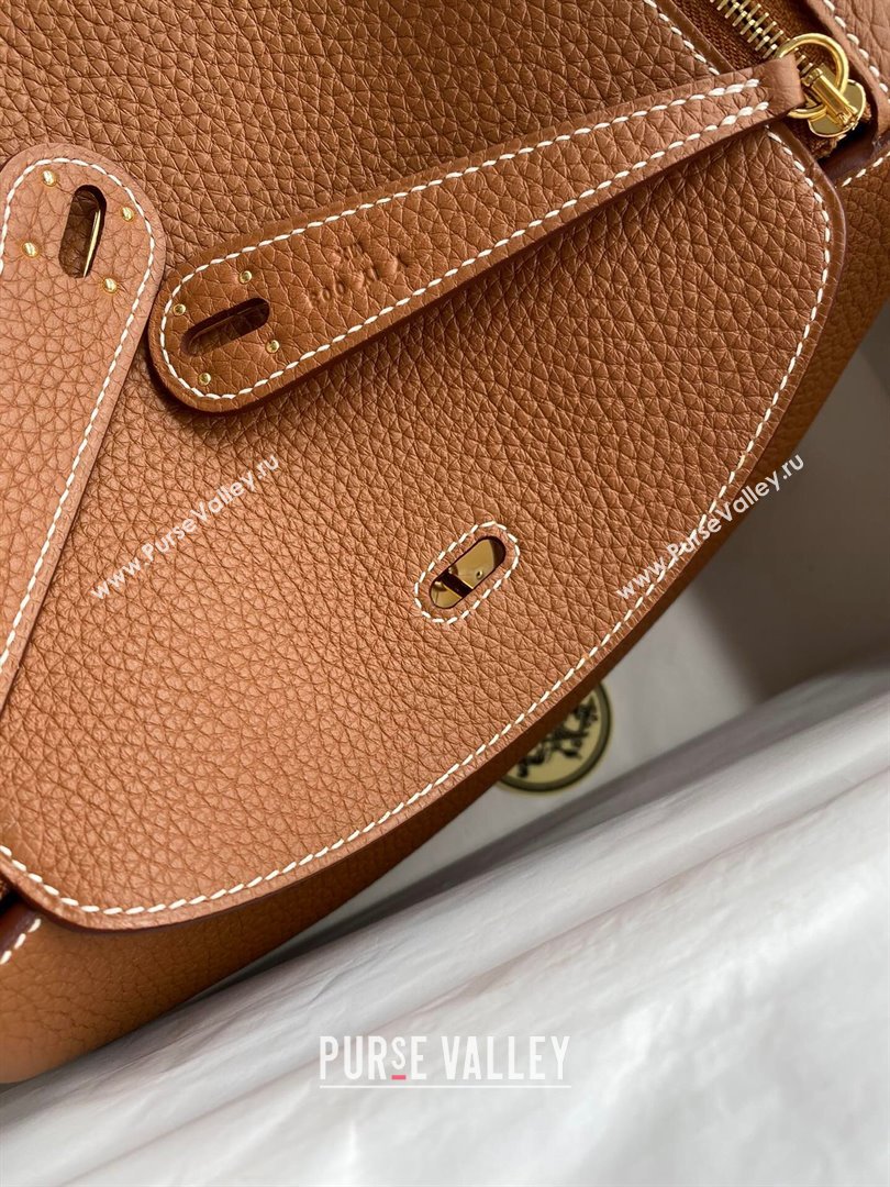 Hermes Lindy 26/30 Bag in Original Taurillon Clemence Leather Brown/Gold 2024(Full Handmade) (XYA-24051532)