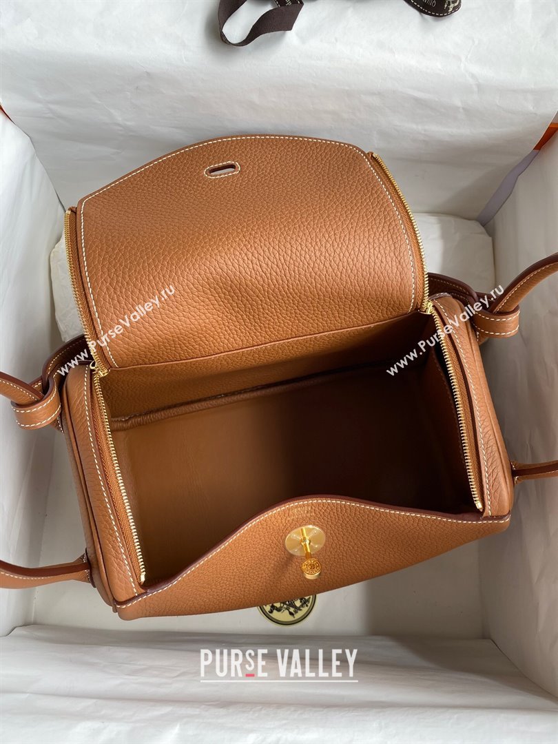 Hermes Lindy 26/30 Bag in Original Taurillon Clemence Leather Brown/Gold 2024(Full Handmade) (XYA-24051532)