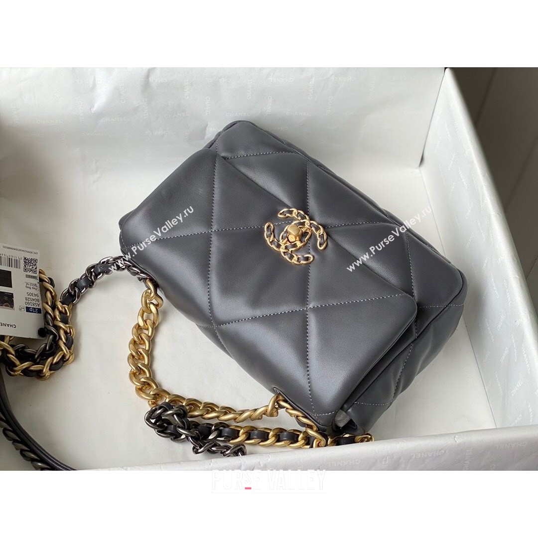 Chanel 19 Lambskin Small Flap Bag AS1160 Steel Gray 2021 TOP (SM-21082708)