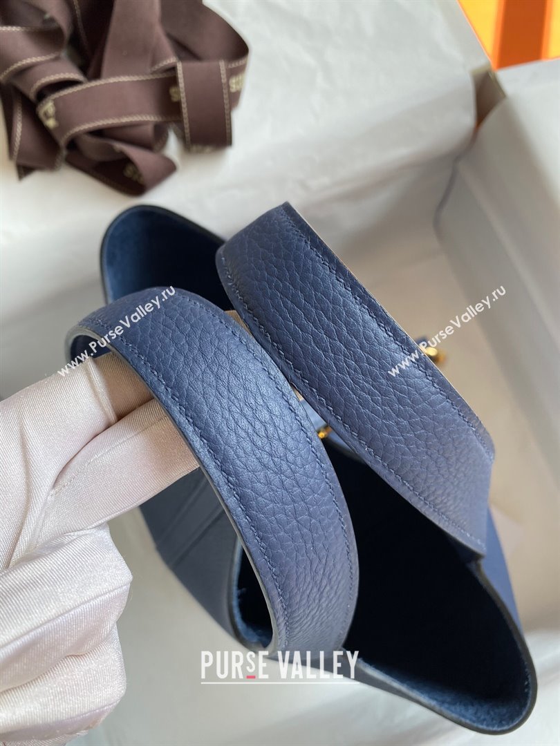 Hermes Picotin Lock Bag 18cm/22cm in Taurillon Clemence Leather Deep Blue/Gold 2023 (Handmade) (M-23110735)