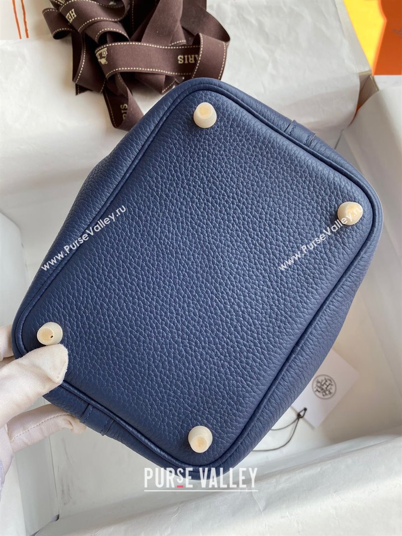 Hermes Picotin Lock Bag 18cm/22cm in Taurillon Clemence Leather Deep Blue/Gold 2023 (Handmade) (M-23110735)