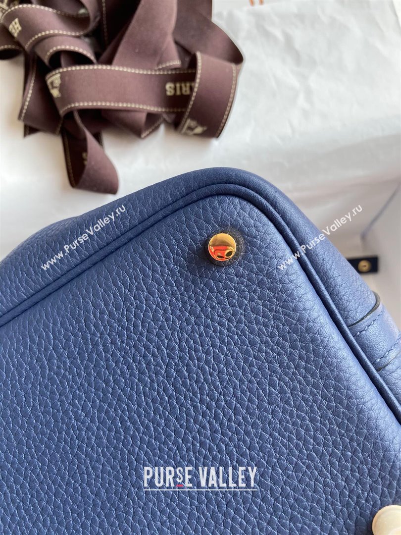 Hermes Picotin Lock Bag 18cm/22cm in Taurillon Clemence Leather Deep Blue/Gold 2023 (Handmade) (M-23110735)