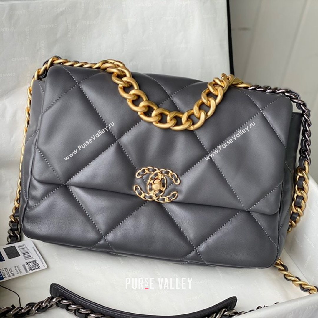 Chanel 19 Lambskin Large Flap Bag AS1161 Steel Gray 2021 TOP (SM-21082709)