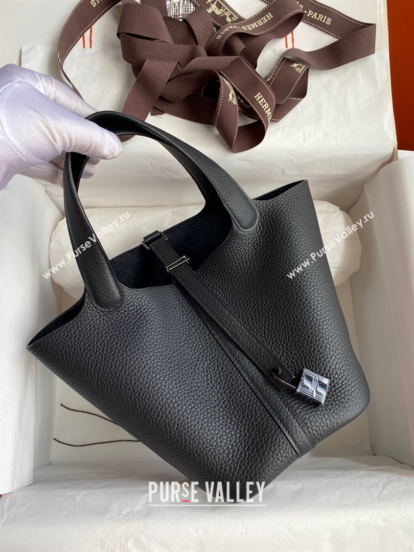 Hermes Picotin Lock Bag 18cm/22cm in Taurillon Clemence Leather So Black 01 2023 (Handmade) (M-23110736)