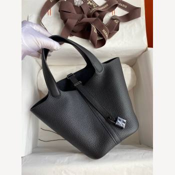 Hermes Picotin Lock Bag 18cm/22cm in Taurillon Clemence Leather So Black 01 2023 (Handmade) (M-23110736)