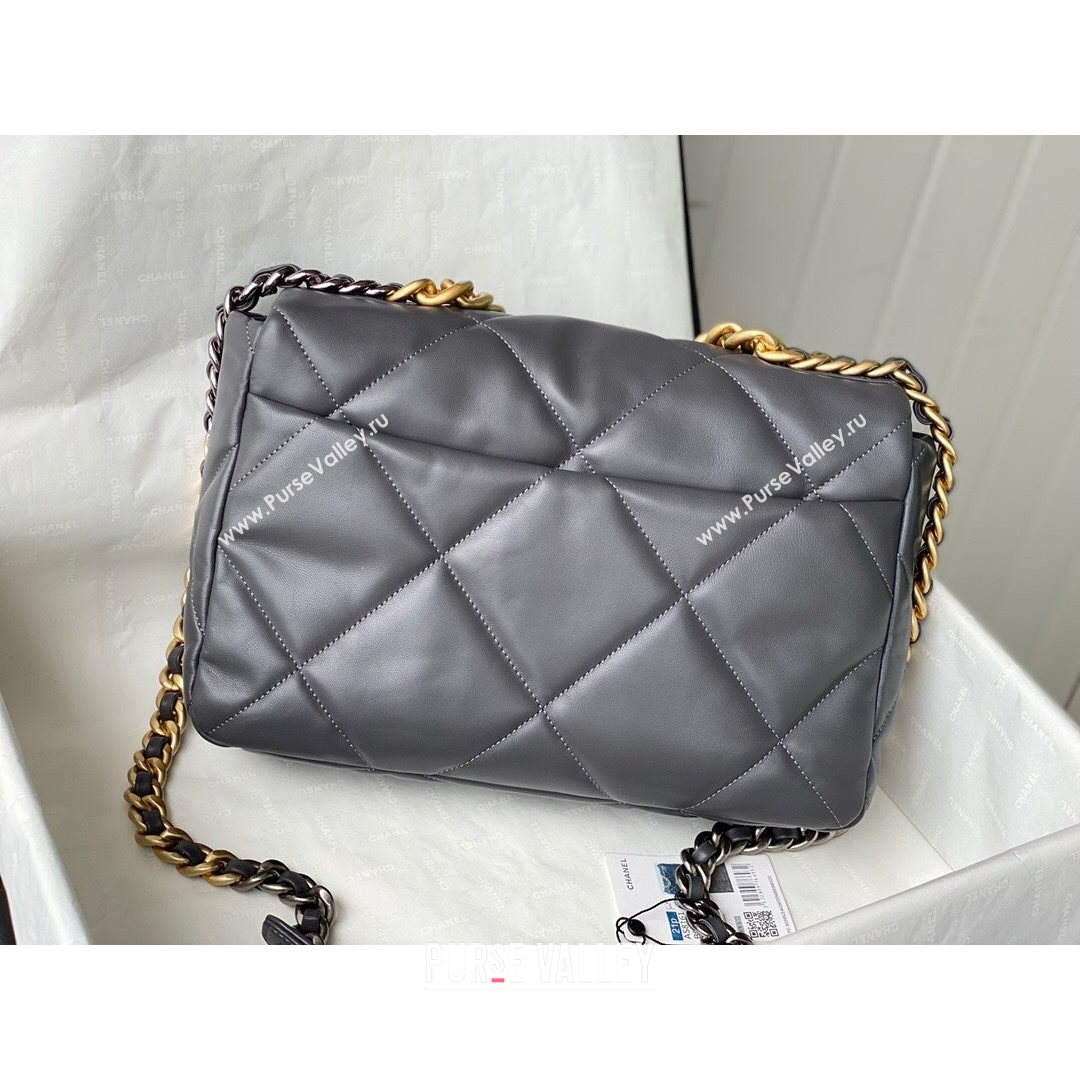 Chanel 19 Lambskin Large Flap Bag AS1161 Steel Gray 2021 TOP (SM-21082709)