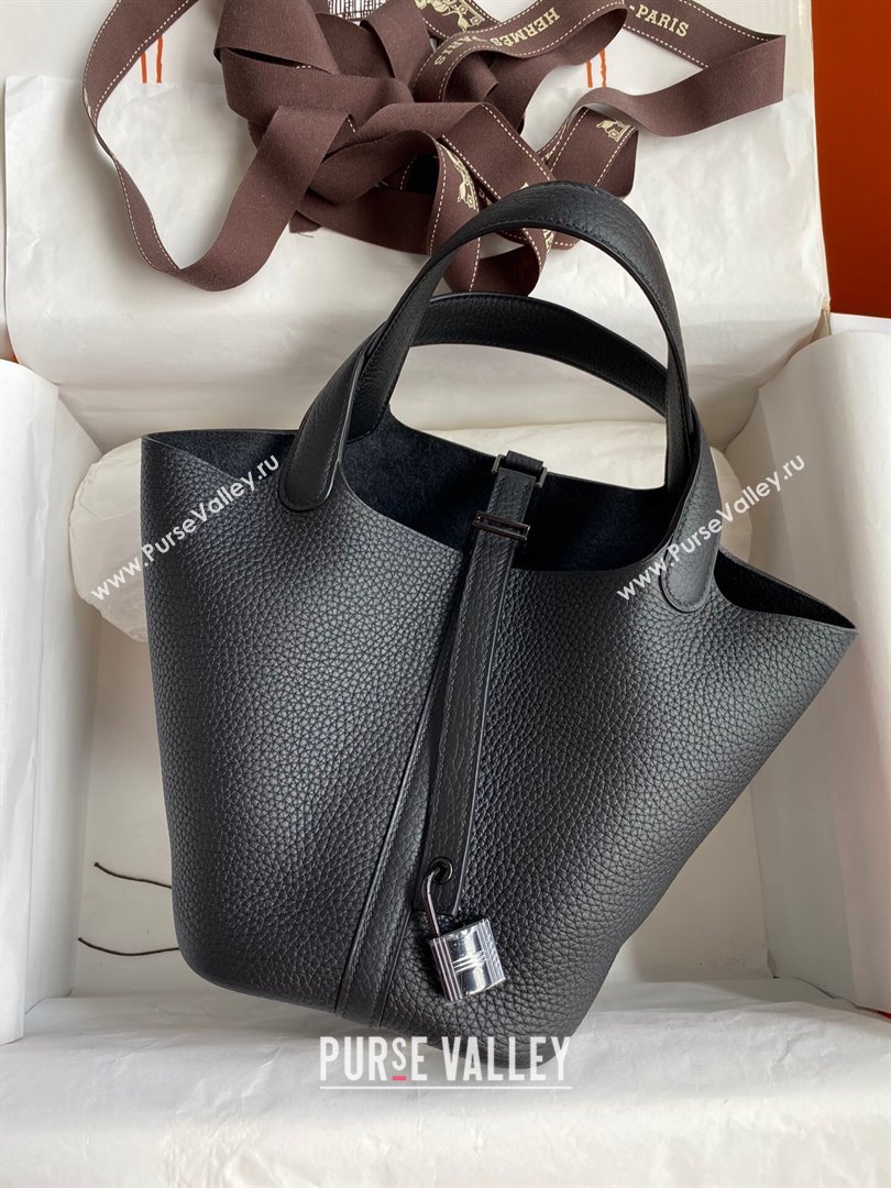 Hermes Picotin Lock Bag 18cm/22cm in Taurillon Clemence Leather So Black 01 2023 (Handmade) (M-23110736)