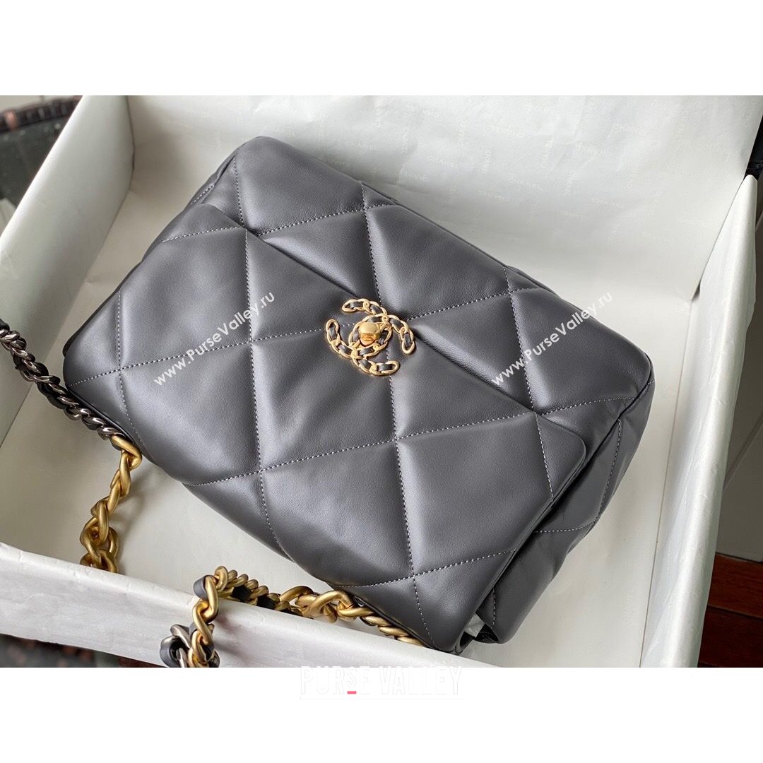 Chanel 19 Lambskin Large Flap Bag AS1161 Steel Gray 2021 TOP (SM-21082709)