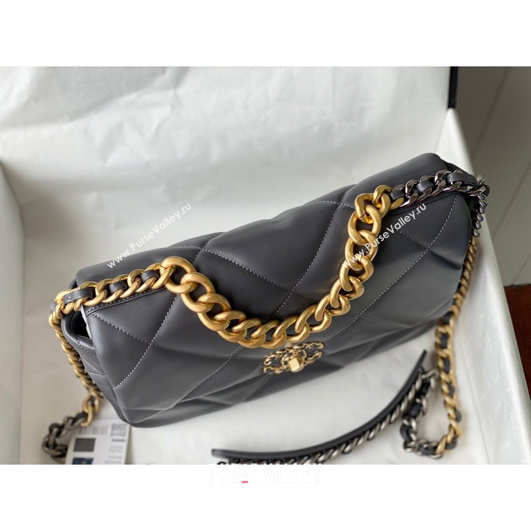 Chanel 19 Lambskin Large Flap Bag AS1161 Steel Gray 2021 TOP (SM-21082709)