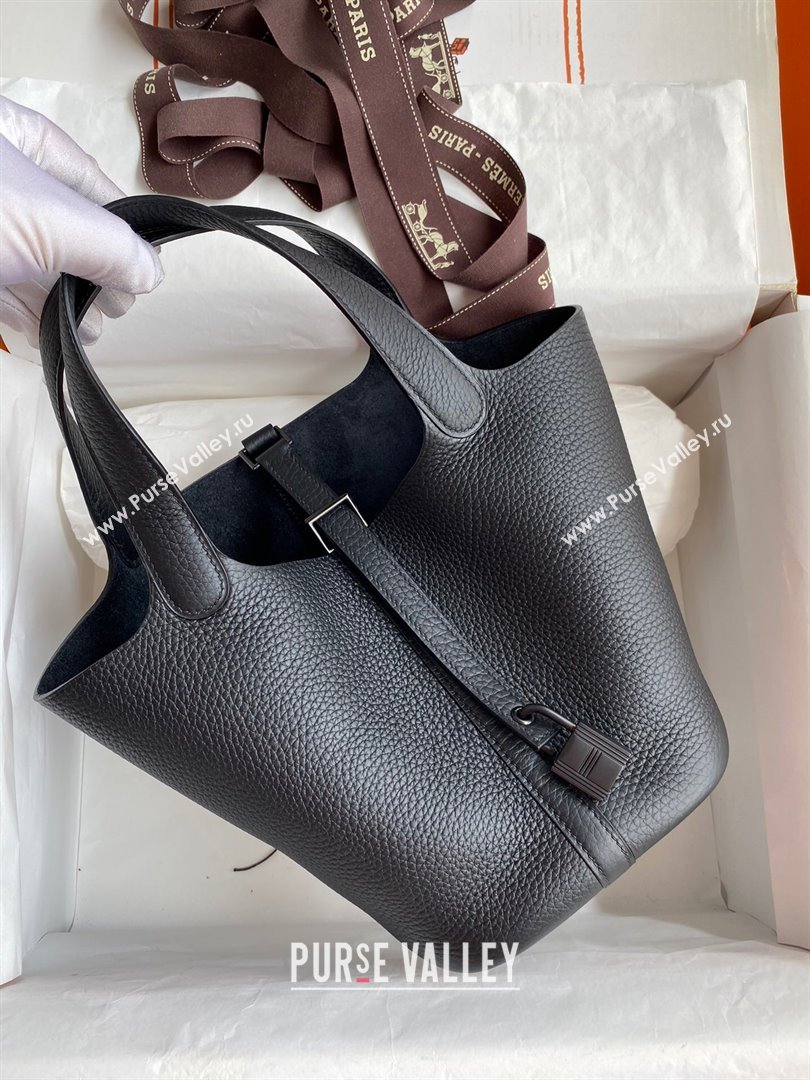 Hermes Picotin Lock Bag 18cm/22cm in Taurillon Clemence Leather So Black 02 2023 (Handmade) (M-23110737)