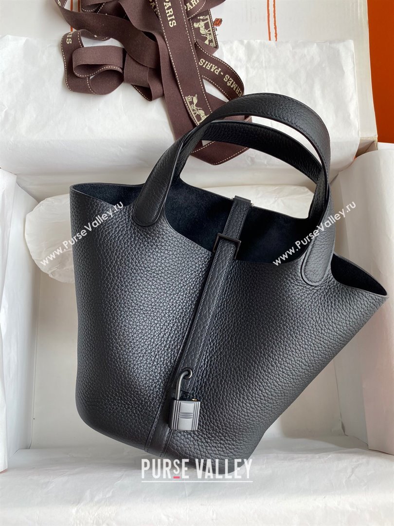 Hermes Picotin Lock Bag 18cm/22cm in Taurillon Clemence Leather So Black 02 2023 (Handmade) (M-23110737)