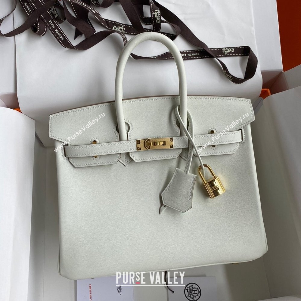 Hermes Birkin 25cm/30cm/35cm Bag in Original Swift Leather Glacier White/Gold 2024 (Full Handmade) (XYA-24032601)