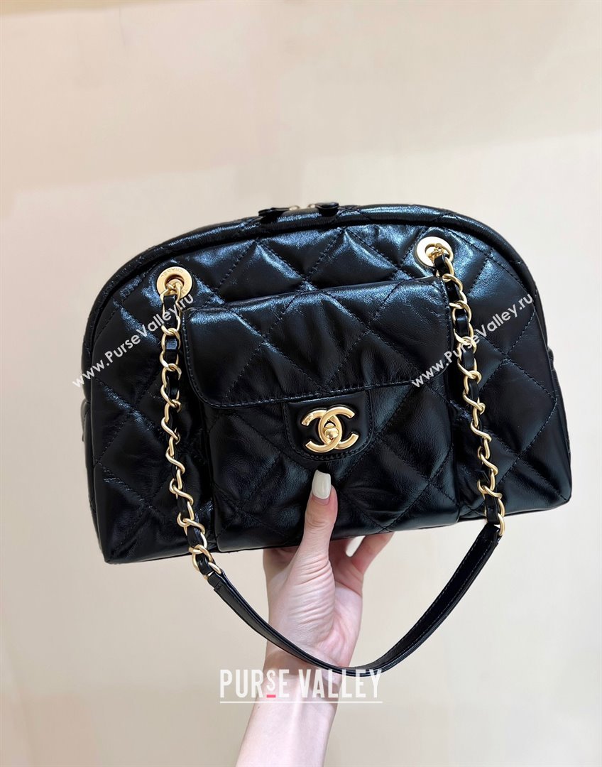 Chanel Small Bowling Bag in Shiny Calfskin AS4905 Black 2024 Top Quality (SHUNY-24121802)