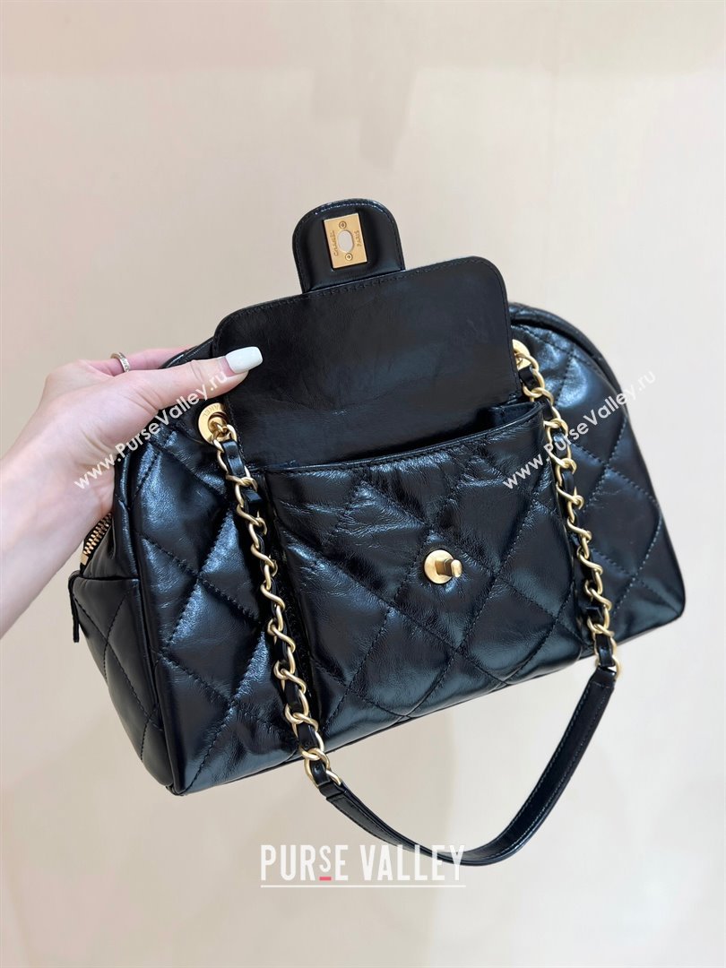 Chanel Small Bowling Bag in Shiny Calfskin AS4905 Black 2024 Top Quality (SHUNY-24121802)