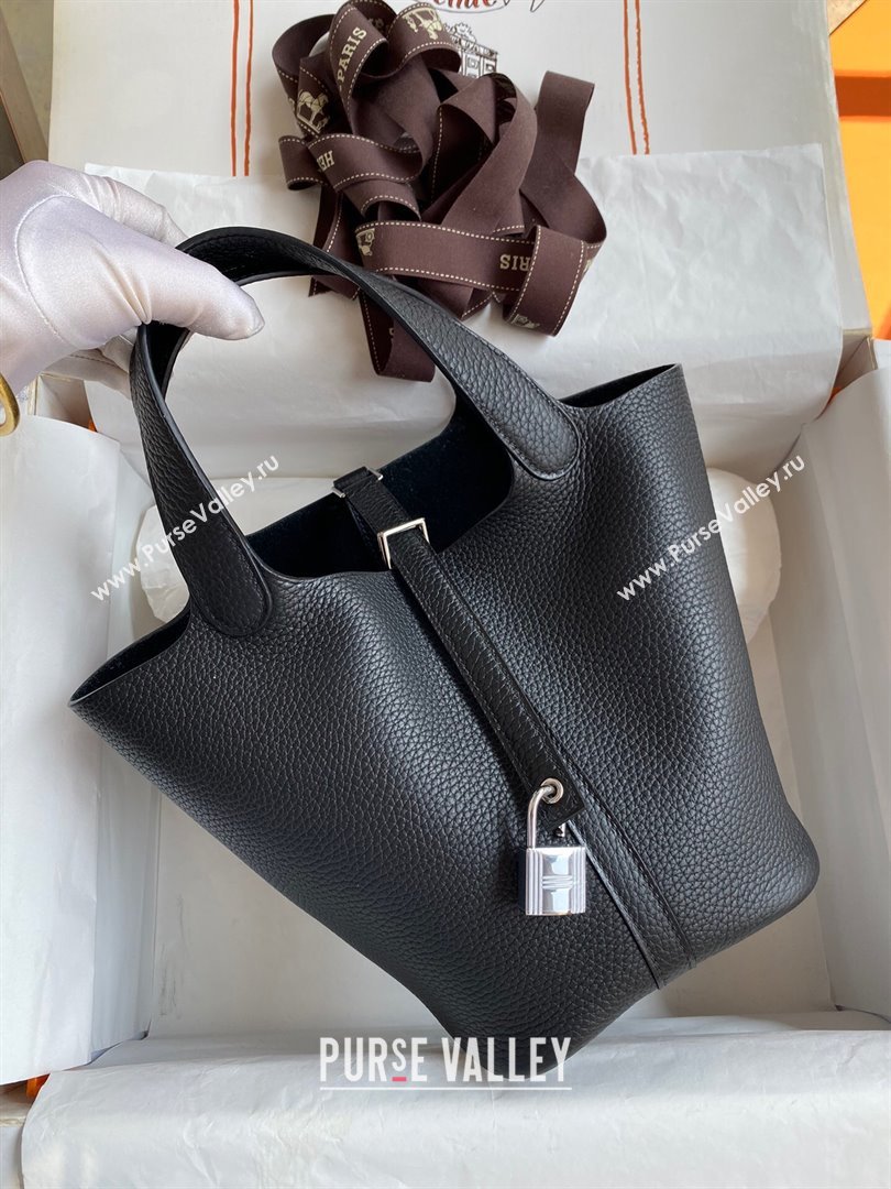 Hermes Picotin Lock Bag 18cm/22cm in Taurillon Clemence Leather Black/Silver 2023 (Handmade) (M-23110738)