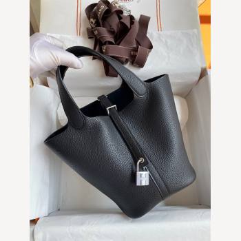 Hermes Picotin Lock Bag 18cm/22cm in Taurillon Clemence Leather Black/Silver 2023 (Handmade) (M-23110738)