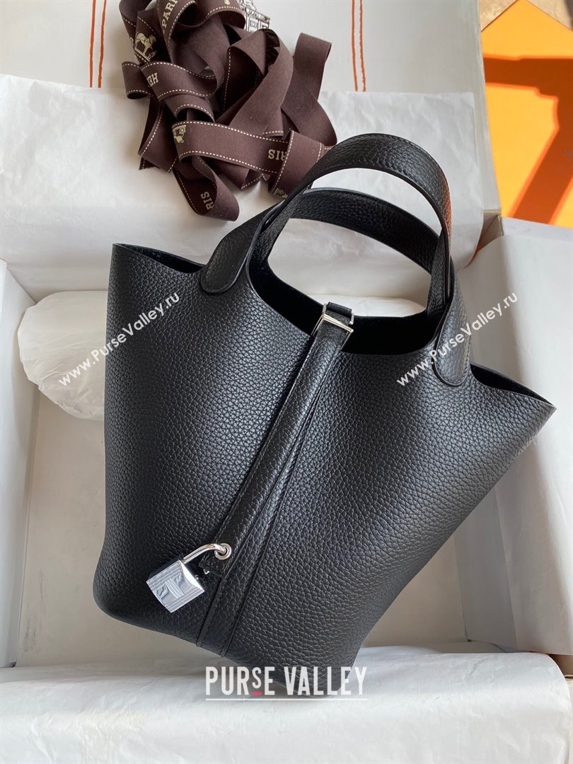 Hermes Picotin Lock Bag 18cm/22cm in Taurillon Clemence Leather Black/Silver 2023 (Handmade) (M-23110738)