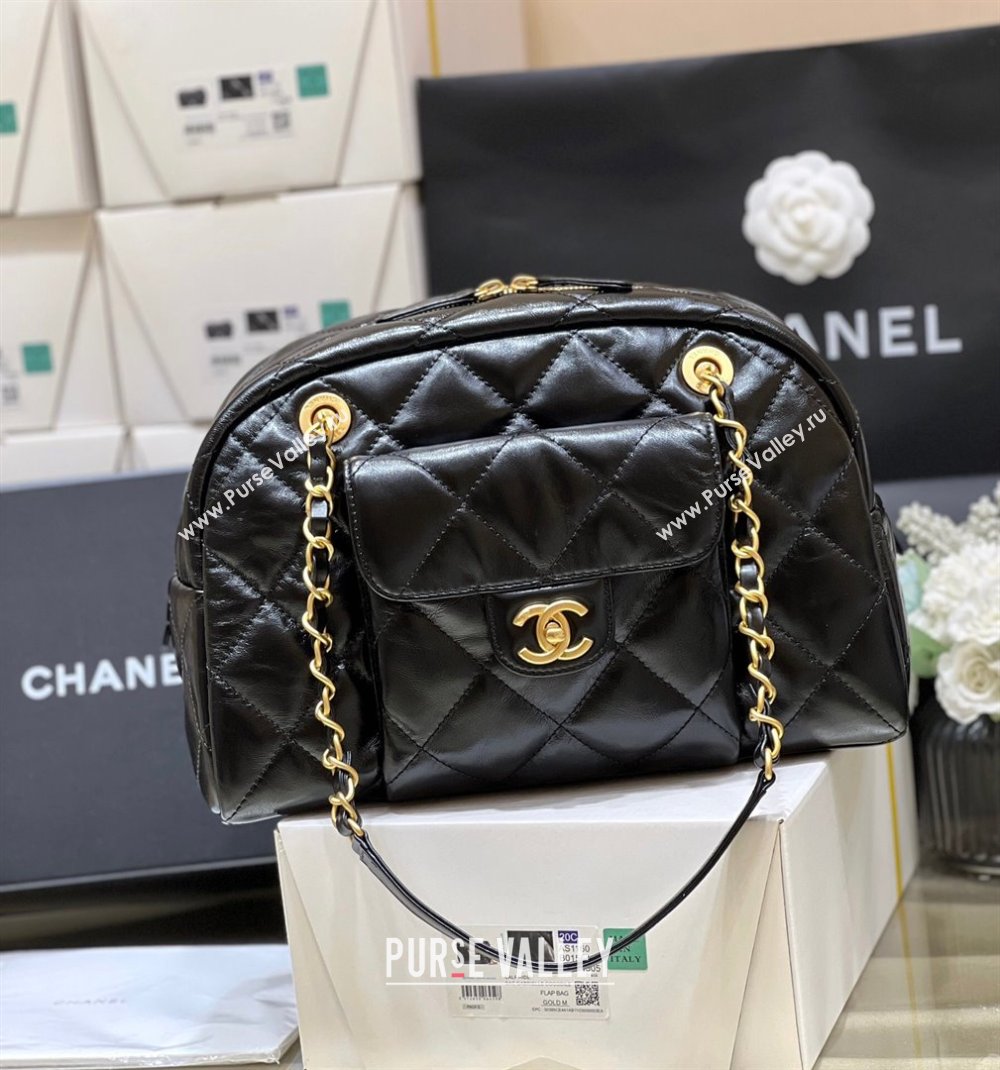 Chanel Small Bowling Bag in Shiny Calfskin AS4905 Black 2024 Top Quality (SHUNY-24121802)