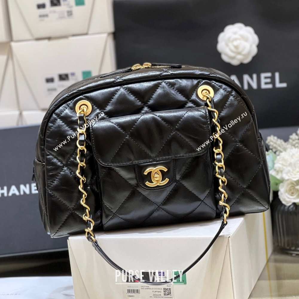 Chanel Small Bowling Bag in Shiny Calfskin AS4905 Black 2024 Top Quality (SHUNY-24121802)