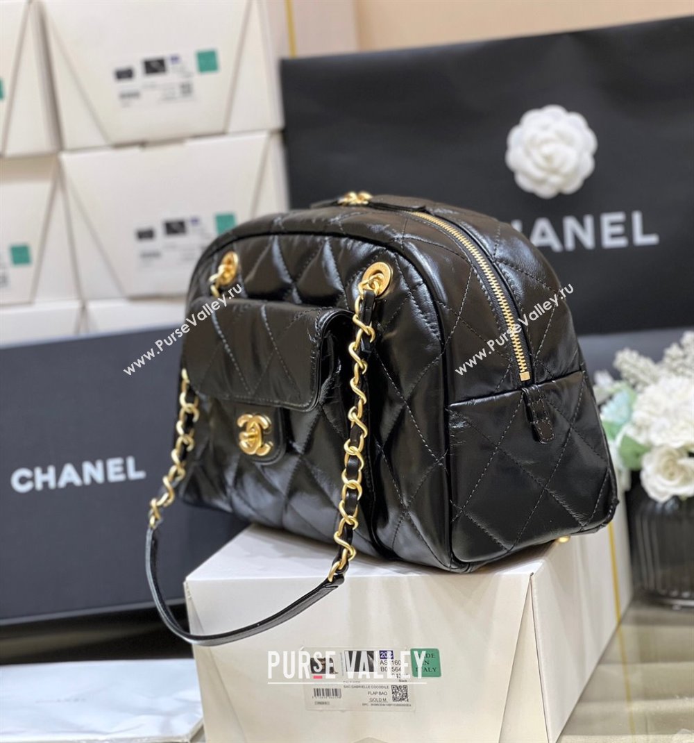 Chanel Small Bowling Bag in Shiny Calfskin AS4905 Black 2024 Top Quality (SHUNY-24121802)