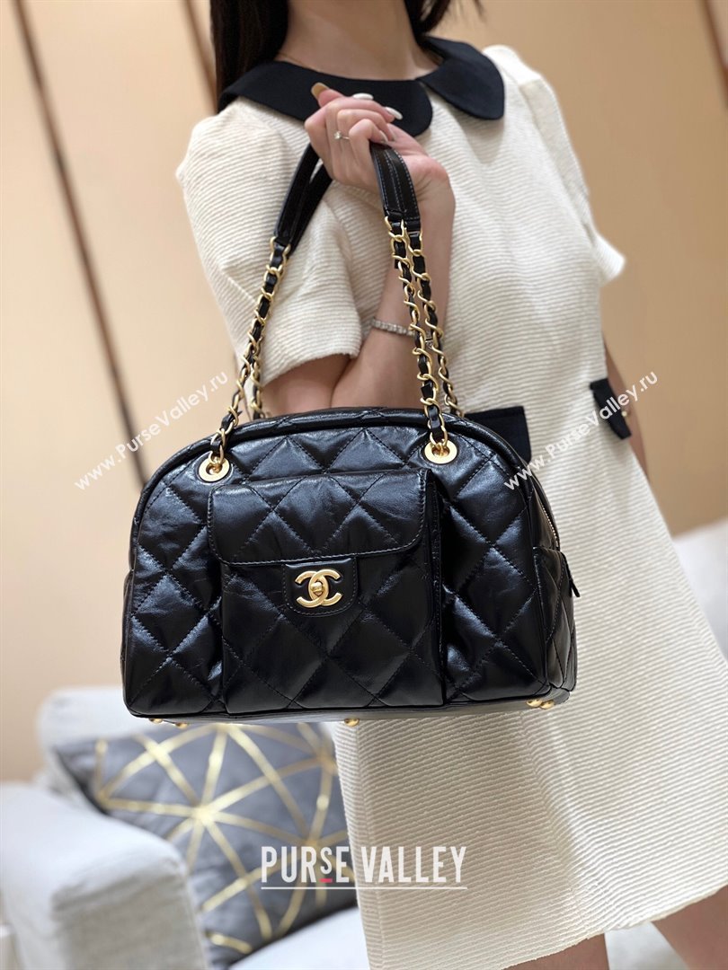 Chanel Small Bowling Bag in Shiny Calfskin AS4905 Black 2024 Top Quality (SHUNY-24121802)